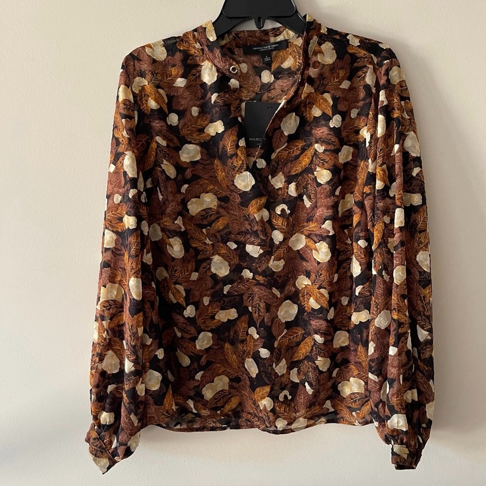 Women’s Brown Multicolor Long Sleeve Marc New York Blouse